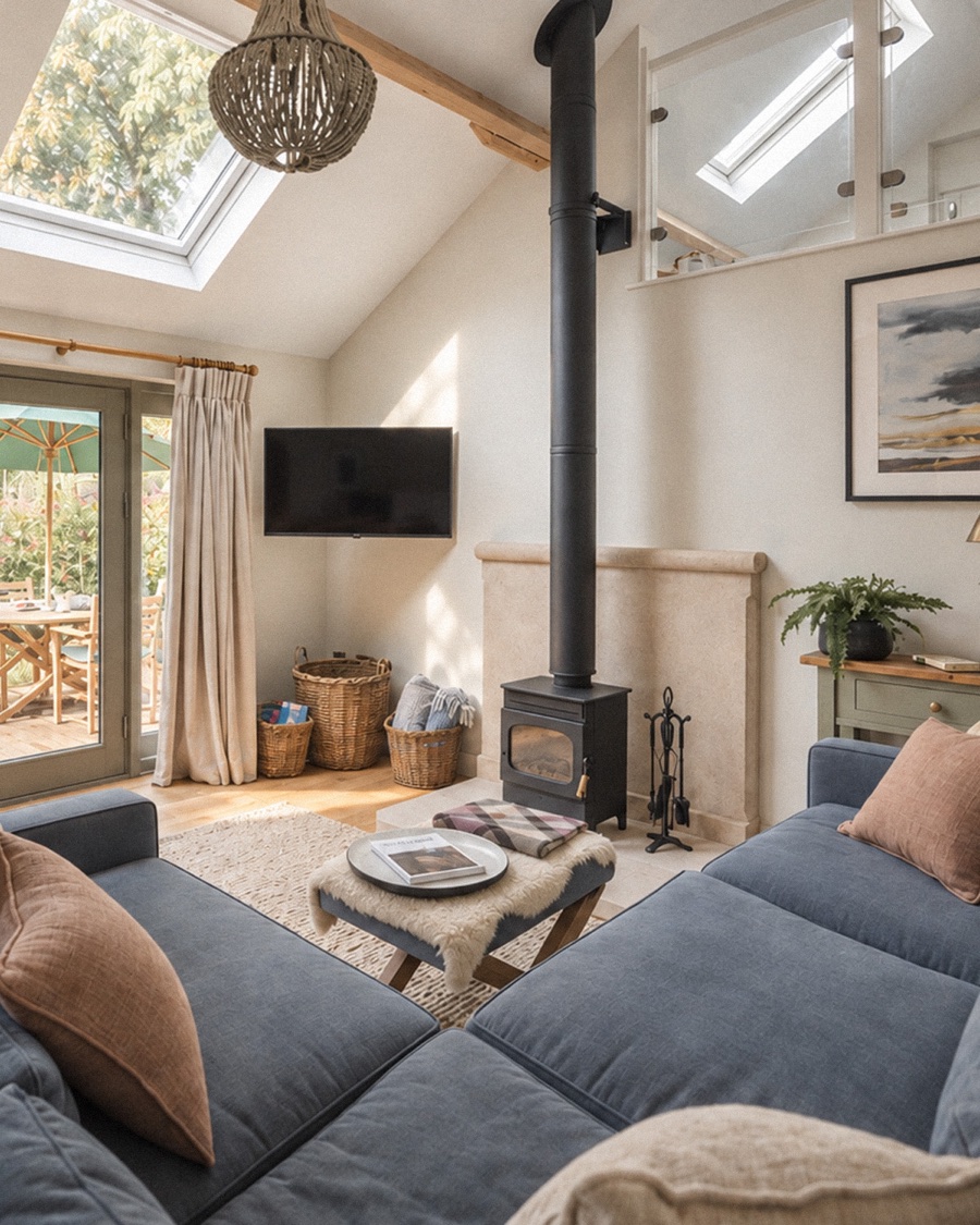 The sitting room and wood-burning stove